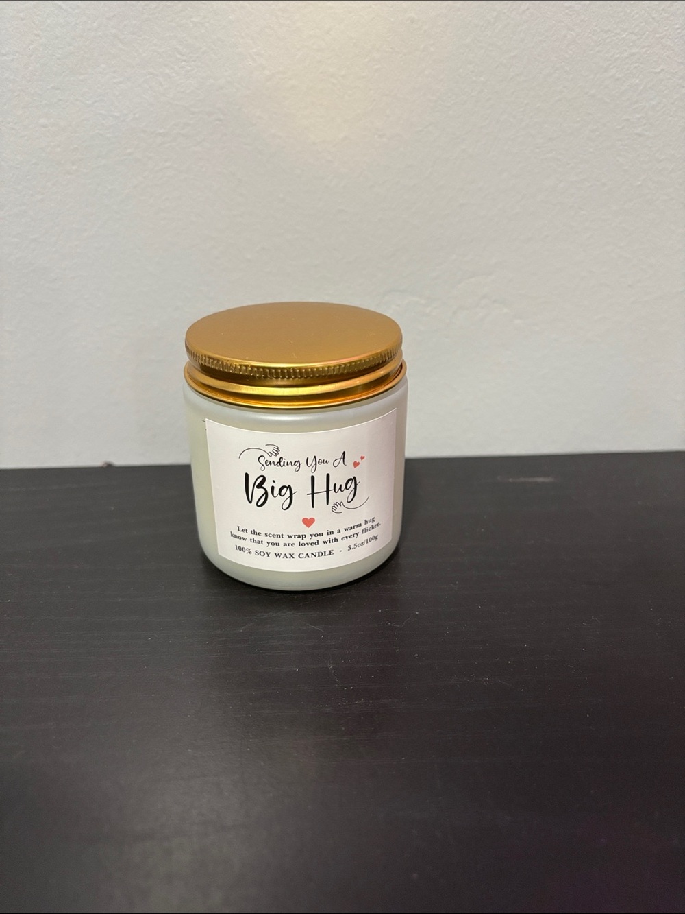 NWOT 3.5 oz Big Hug Scented Soy Candle - White Jar with Gold Lid